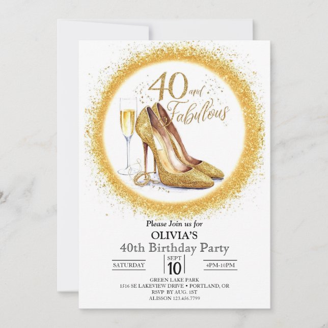 Invitation Editable Whimsical Digital Gold 40e anniversaire (Devant)