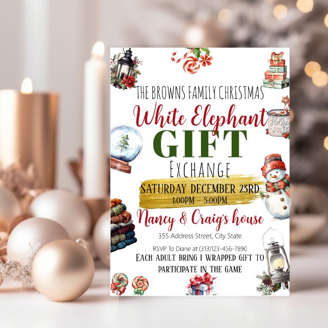 Invitation ÉDITABLE White Elephant (Créateur téléchargé)
