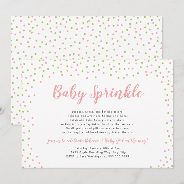 Invitation Éditer Confetti Couleur Bébé Sprinkel (Devant / Derrière)