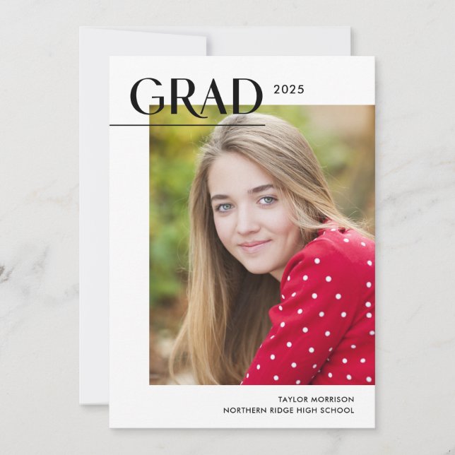 Invitation Éditorial Moderne 2025 Grad 1-Photo Graduation (Devant)