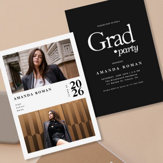 Invitation Editorial moderne Black & White Photo Graduation (Créateur téléchargé)