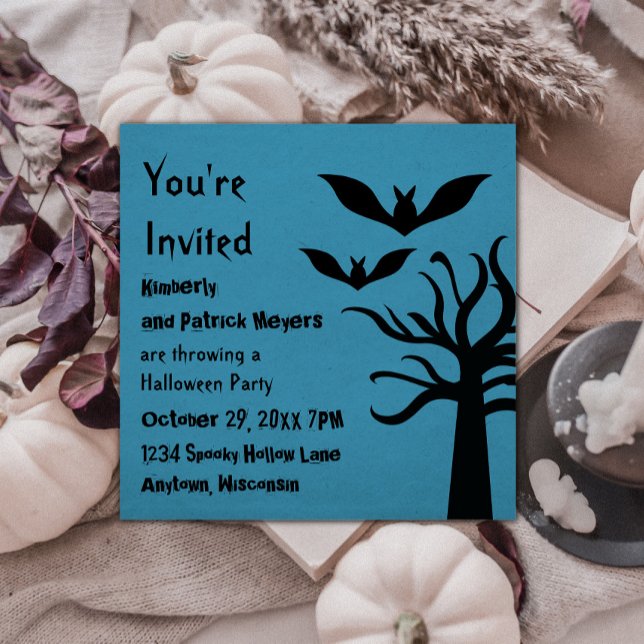 Invitation Eerie Bats Halloween Invitation, Bleu (Eerie Bats Halloween Invite - Blue)
