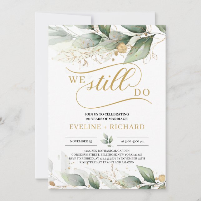 Invitation Eeucalyptus feuille de verdure et d'or nous le fai (Devant)