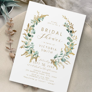 Invitation Eeucalyptus rustique or vert boho douche nuptiale