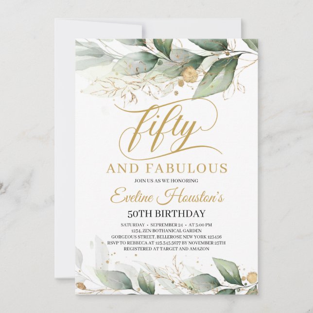 Invitation Eeucalyptus rustique vert cinquante et fabuleux (Devant)