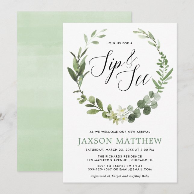 Invitation Eeucalyptus vert sip neutre genre et voir (Devant / Derrière)