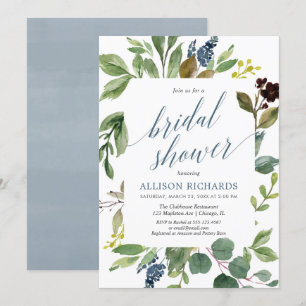 Invitation Eeucalyptus vert vert feuille nuptiale bleu poussi