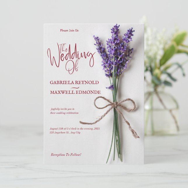 Invitation Effacer le Mariage de lavande bleu floral (Debout devant)