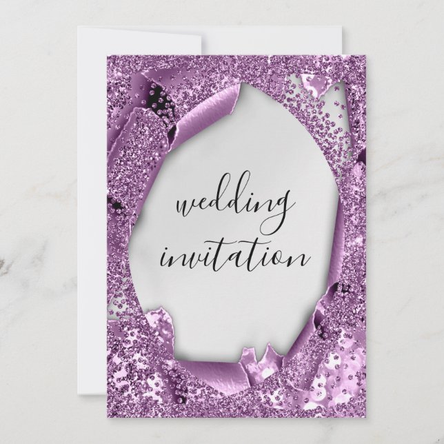 Invitation Effet 3D mariage gris argenté violet violet violet (Devant)
