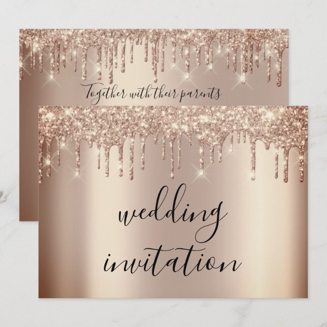 Invitation Effet de Parties scintillant or Rose Mariage brill (Devant / Derrière)