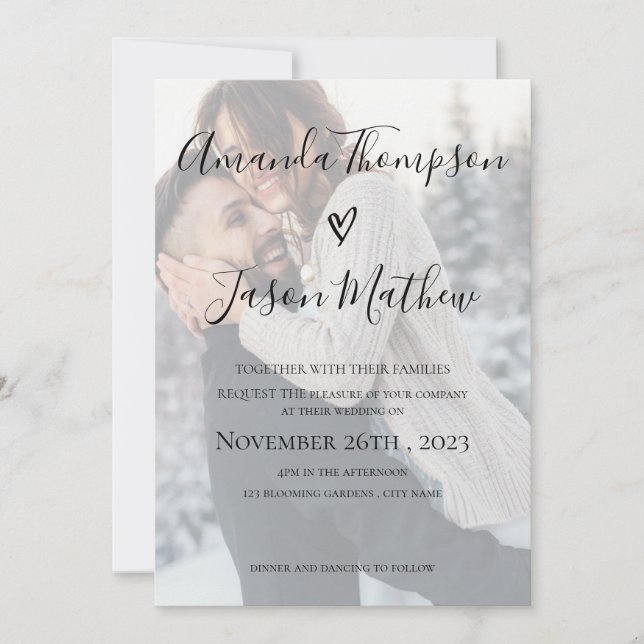 Invitation Effet Faux Vellum | 2 photos latérales | MARIAGE (Devant)