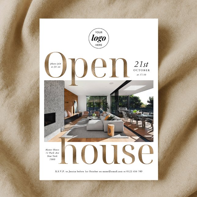 Invitation Effet Or Élégant Business Open House One Photo (Elegant Gold Effect Business Open House One Photo Invitation)