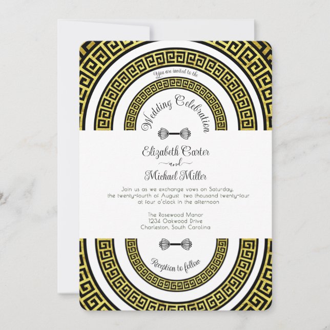 Invitation Effet Shimmery Golden Foil Grec Meander Infinity (Devant)