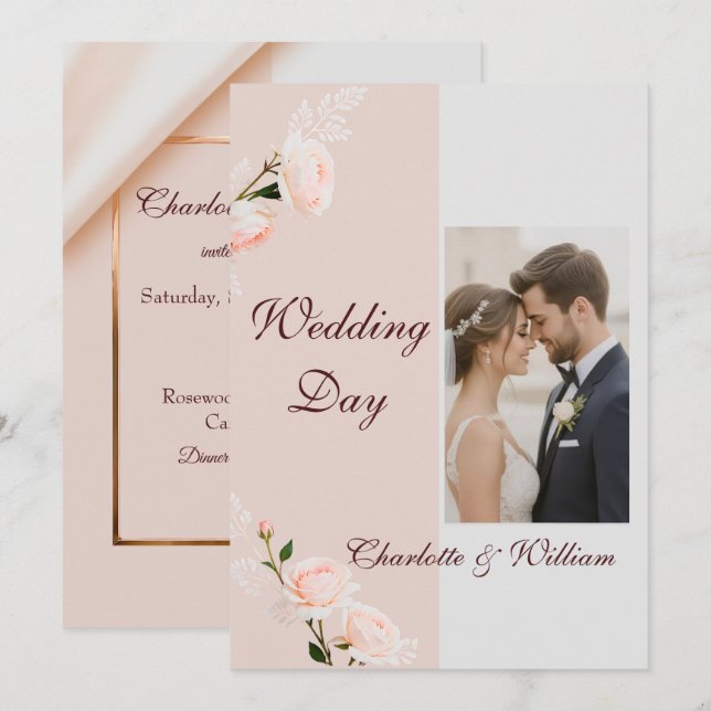 Invitation Effets mauve doux avec fleurs (Devant / Derrière)