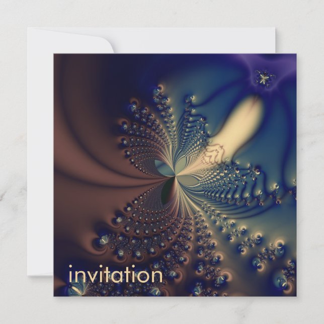 Invitation Efflorescence II · Art de fractale · Bleu et crème (Devant)