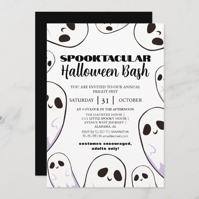 Invitation éffrayant Boo Maison hantée Fête de bash Halloween (Devant / Derrière)