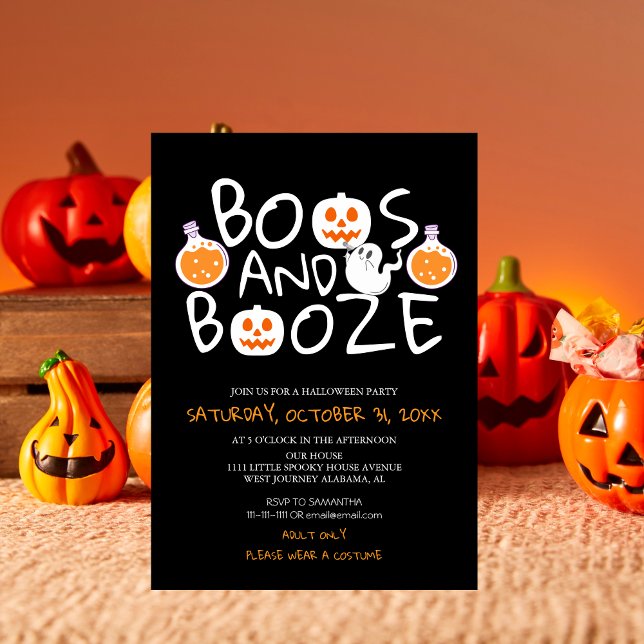 Invitation Éffrayant Booze et Booze Black Adult Halloween Par (Créateur téléchargé)
