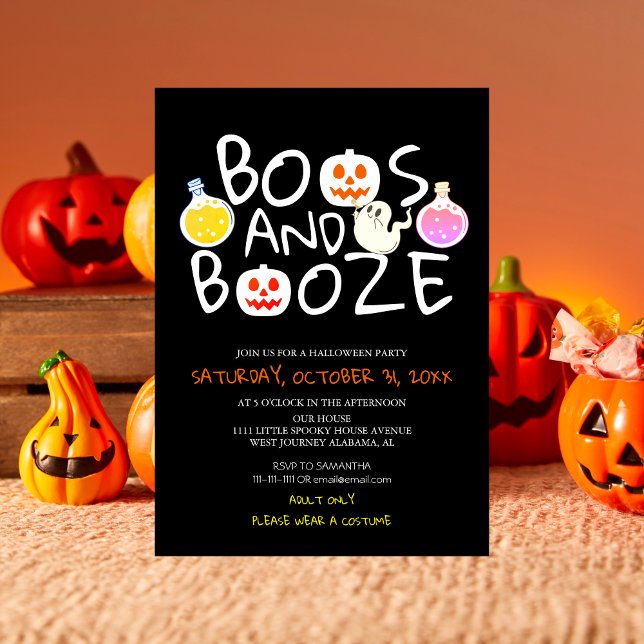 Invitation Éffrayant Booze et Booze Black Adult Halloween Par (Créateur téléchargé)