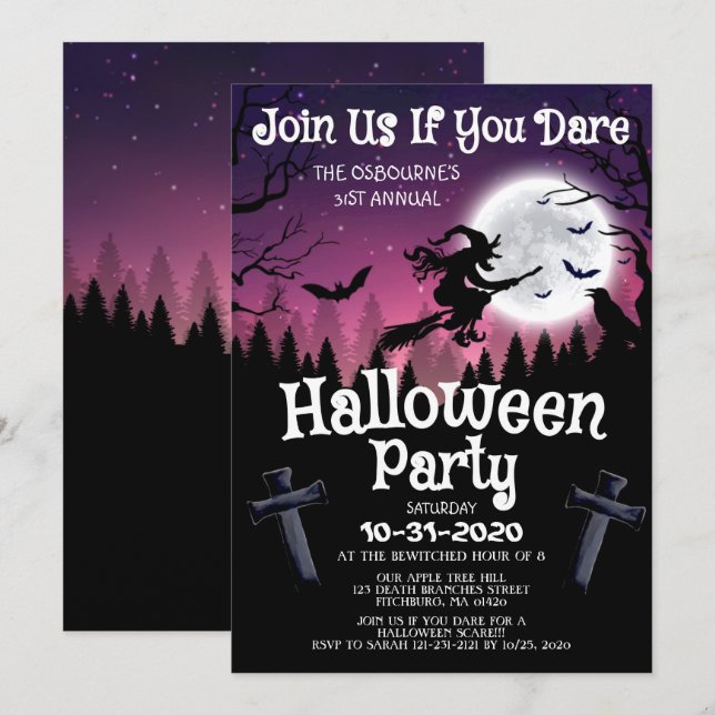 Invitation Éffrayant Chic Wicked Witch Halloween Costume Part (Devant / Derrière)