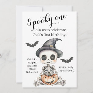 Invitation Éffrayant   Cute Skeleton Halloween 1er anniversai