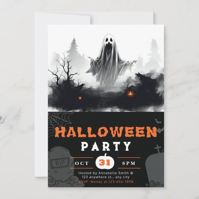 Invitation Éffrayant Fantôme noir et blanc Halloween Déplaisa (Devant)