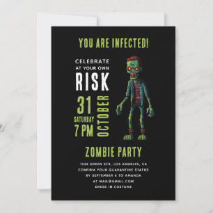 Invitation Éffrayant Funny Parti d'Halloween Zombie   Grunge 