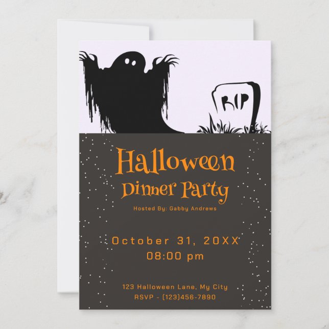 Invitation Éffrayant Ghost RIP Grave Halloween Dîner (Devant)