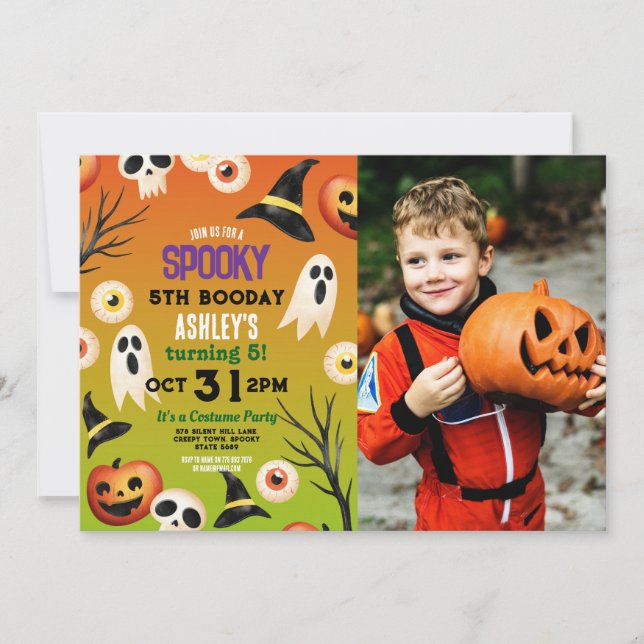 Invitation Éffrayant Halloween Fantômes Anniversaire Enfants  (Devant)