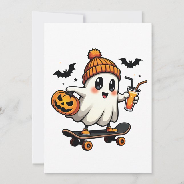 Invitation Éffrayant Halloween Patinage Citrouille Fantôme ép (Devant)