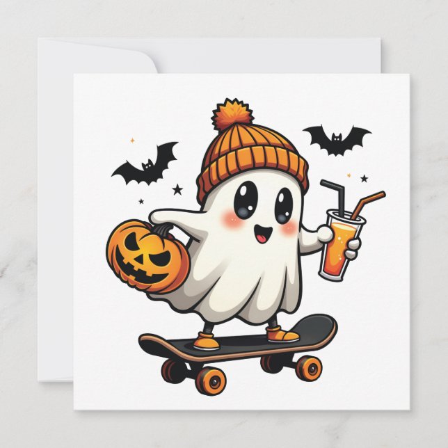 Invitation Éffrayant Halloween Patinage Citrouille Fantôme ép (Devant)