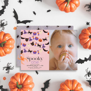 Invitation Éffrayant Halloween rose 1er anniversaire Photo