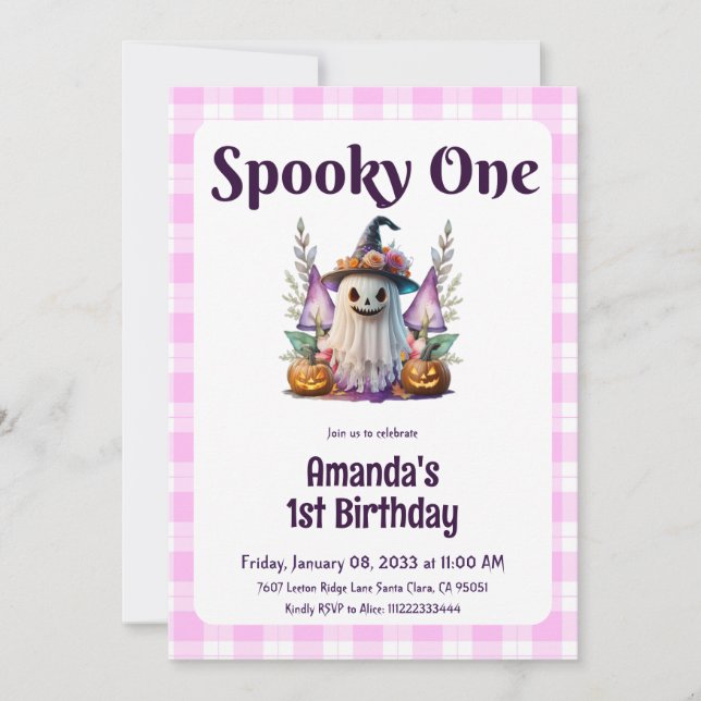 Invitation Éffrayant Halloween rose Premier anniversaire (Devant)