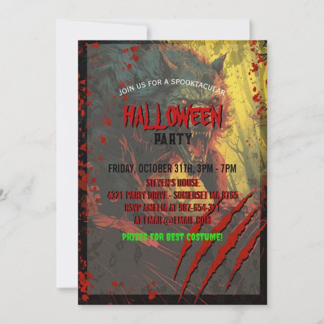 Invitation Effrayant Halloween Werewolf (Devant)
