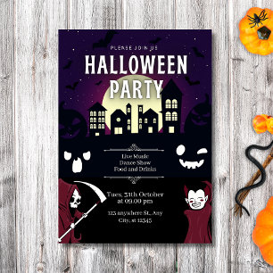 Invitation Éffrayant Haunted Village & Monsters Halloween Par
