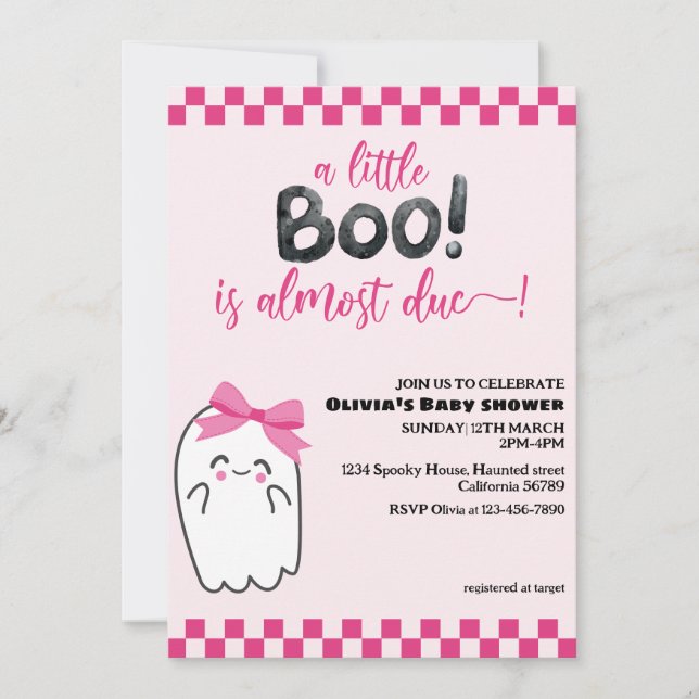 Invitation Éffrayant mignon petit baby shower rose (Devant)