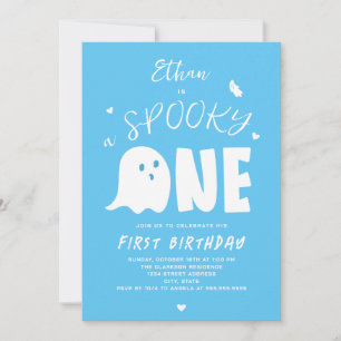 Invitation Éffrayant One Boys Blue Ghost Halloween 1er Annive