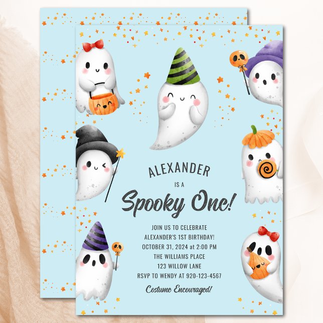 Invitation Éffrayant One Cute Ghost Halloween 1er anniversair (Créateur téléchargé)