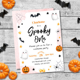 Invitation Éffrayant One Girls Pink Halloween 1er anniversair