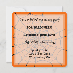 Invitation Éffrayant Orange Black Halloween Spider Web