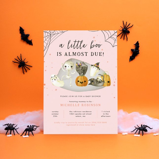 Invitation Éffrayant rose Un Petit Baby shower Boo Halloween (Créateur téléchargé)