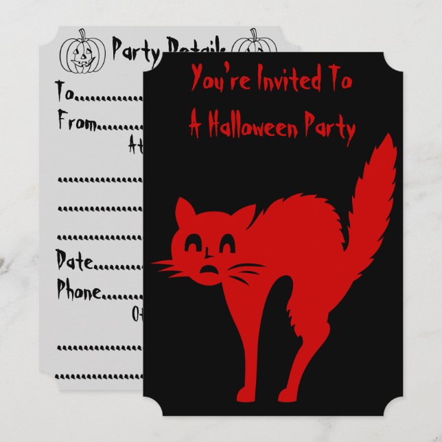 Invitation éffrayant sang rouge chat plaisir halloween (Devant / Derrière)