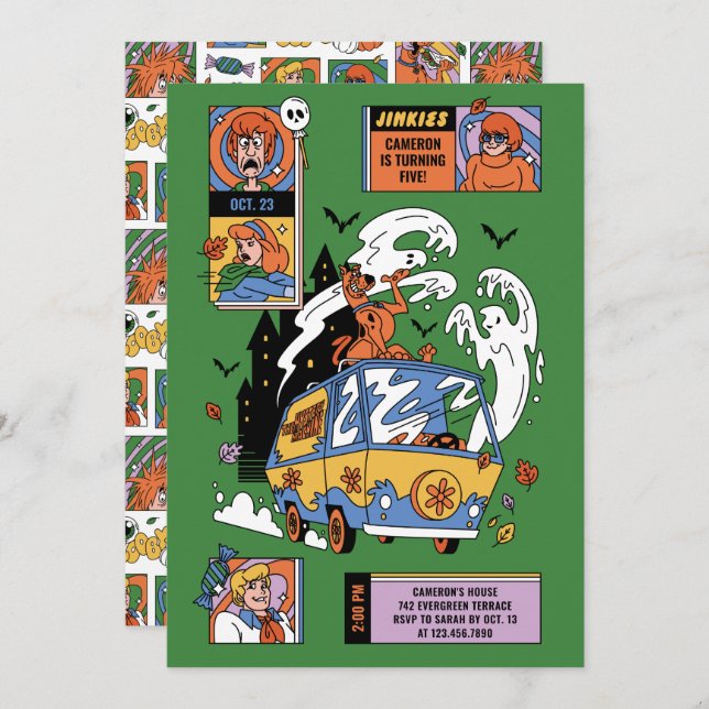 Invitation Éffrayant Scooby-Doo Mystery Machine Anniversaire (Devant / Derrière)