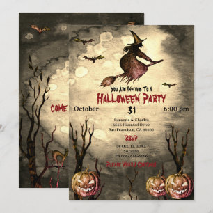 Invitation Éffrayant sorcière Citrouilles Halloween Fête Invi