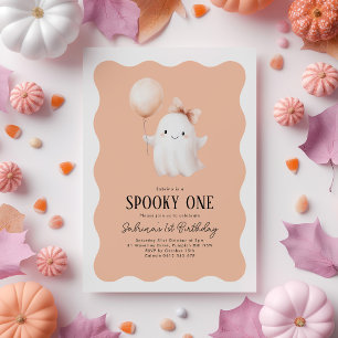 Invitation Éffrayant Un 1er Anniversaire Ghost Orange Balloon