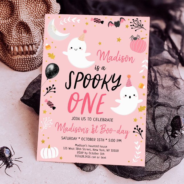 Invitation Éffrayant UN Fantôme rose Halloween Anniversaire (Créateur téléchargé)