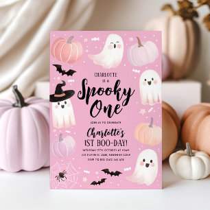 Invitation Éffrayant Un Halloween 1er Anniversaire Fille rose