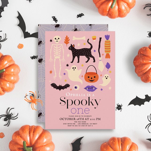 Invitation Éffrayant Un Halloween Motifs Rose 1er Anniversair (Créateur téléchargé)
