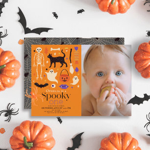 Invitation Éffrayant Un Halloween Orange 1er Anniversaire Pho