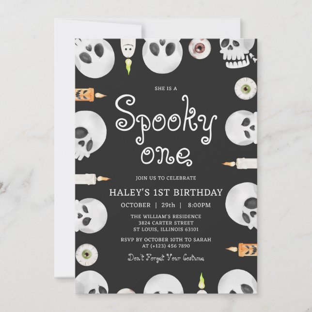 Invitation Éffrayant Un Halloween Skuls Enfants 1er Anniversa (Devant)