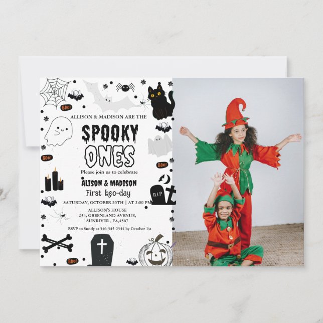 Invitation Éffrayant Un Halloween Twin premier anniversaire (Devant)